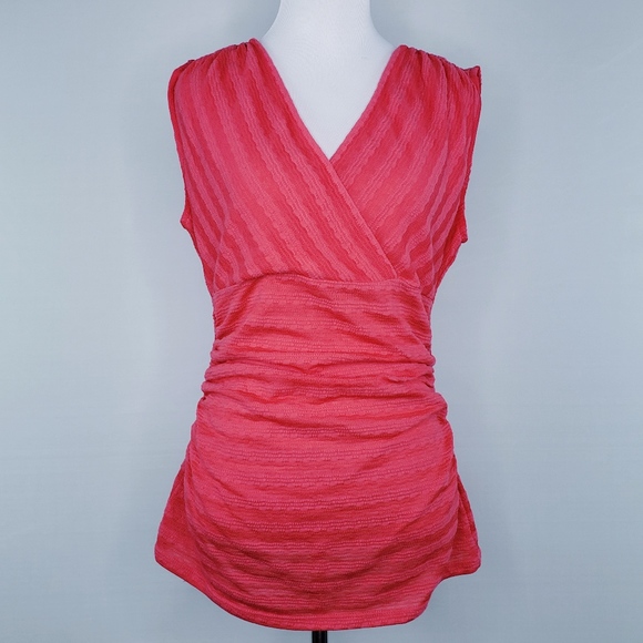 Ann Taylor Factory Tops - Ann Taylor Faux Wrap Two Tone Coral Striped Tank